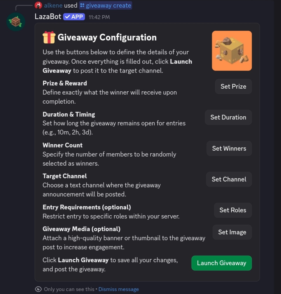 Giveaway Configuration Panel