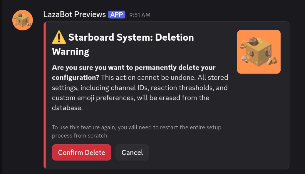 Starboard Deletion Warning